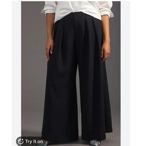 Maeve Anthropologie Pleated Wide Leg Trousers US4 Black High Waisted Tailored